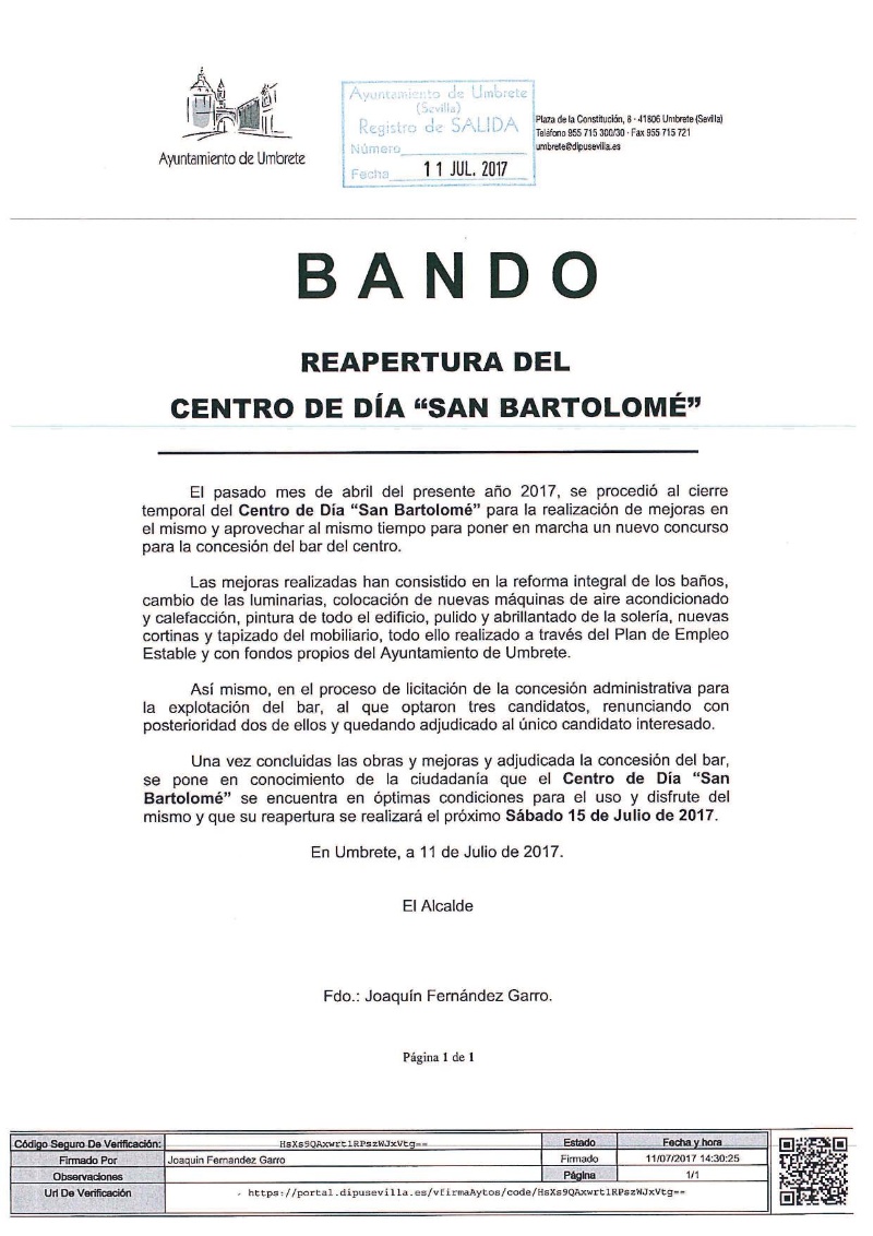 BANDO APERTURA BAR CENTRO CIVICO