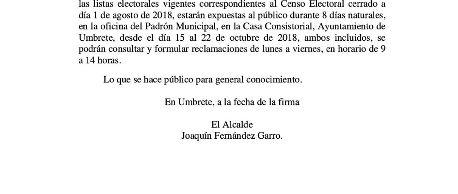 BANDO CENSO ELECTORAL ELECCIONES ANDALUCIA 2018