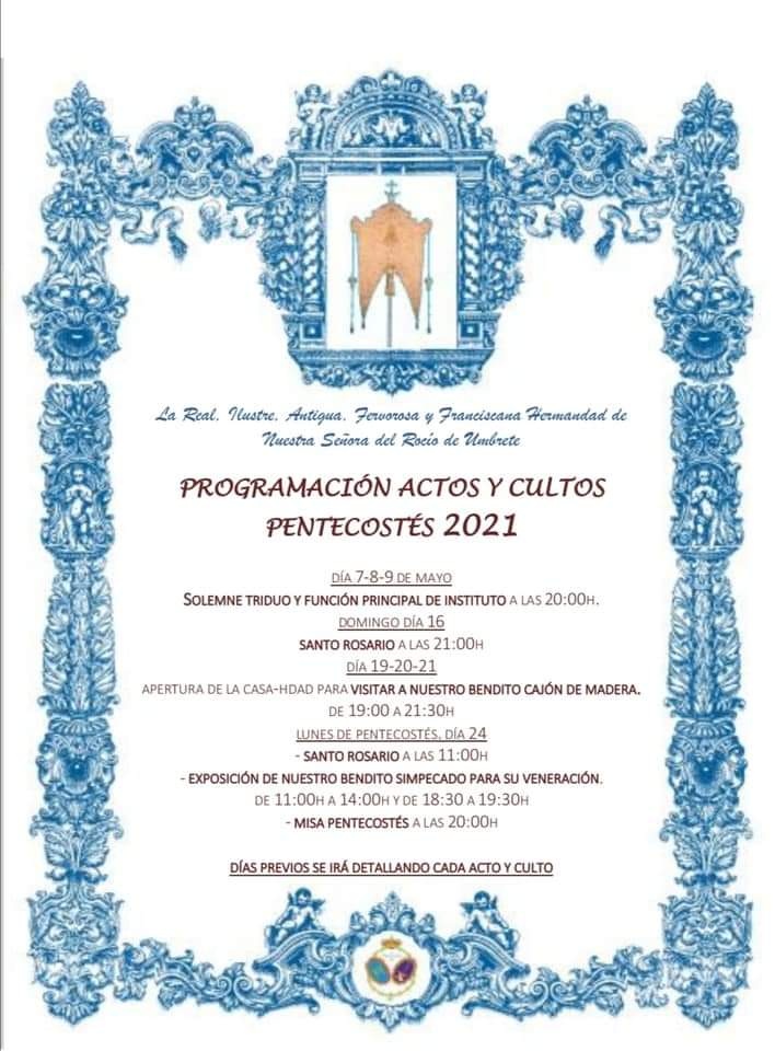 PROGRAMACIÓN DE ACTOS Y CULTOS DE LA HERMANDAD DEL ROCÍO DE UMBRETE