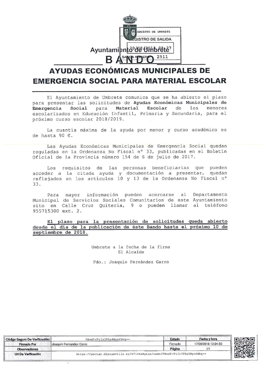 BANDO AYUDAS ESCOLARES 2018