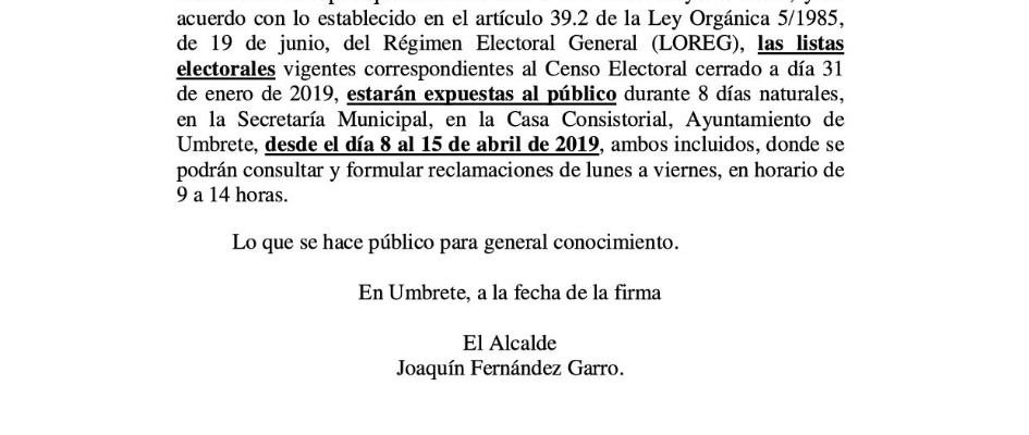 BANDO EXPOSICIÓN CENSO ELECCIONES MUNICIPALES Y EUROPEAS