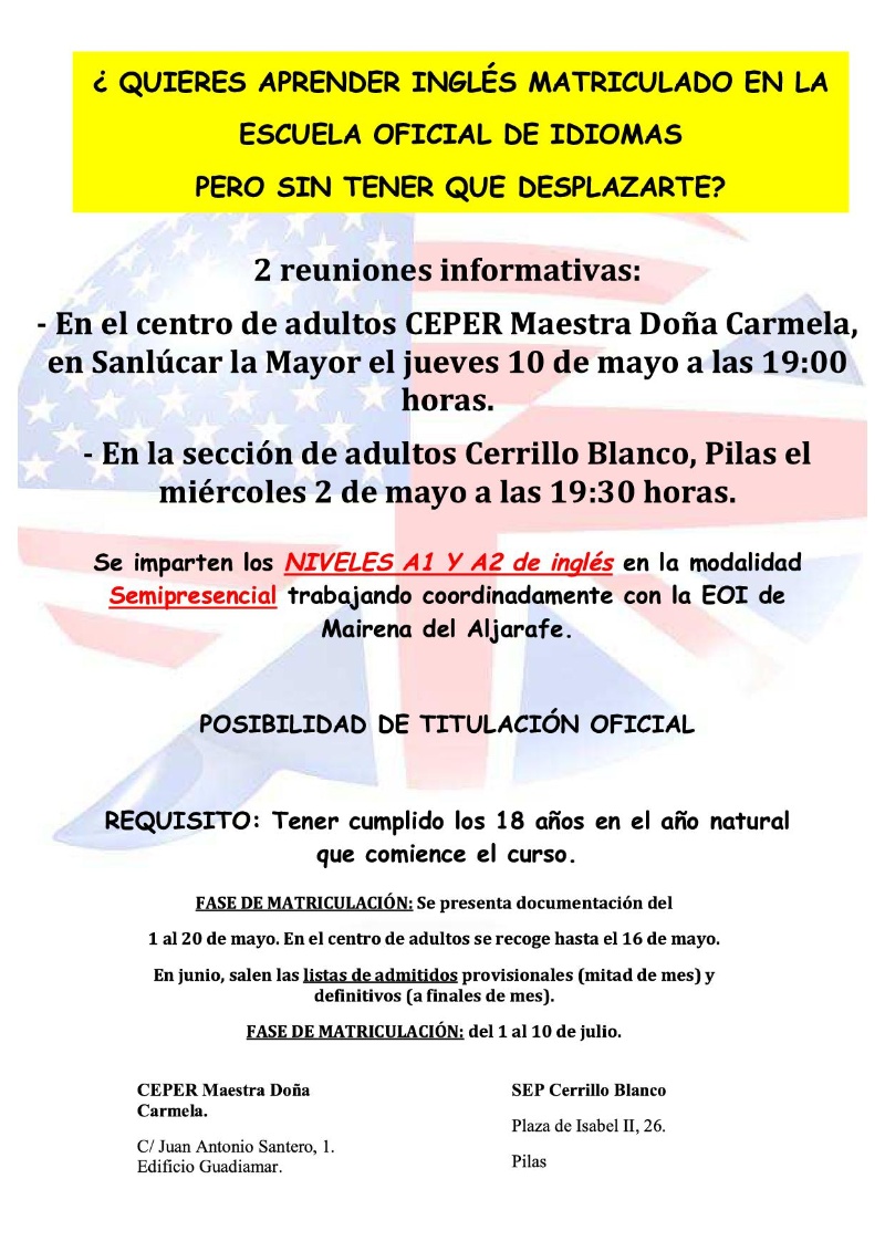CARTEL INGLÉS ESCUELA ADULTOS