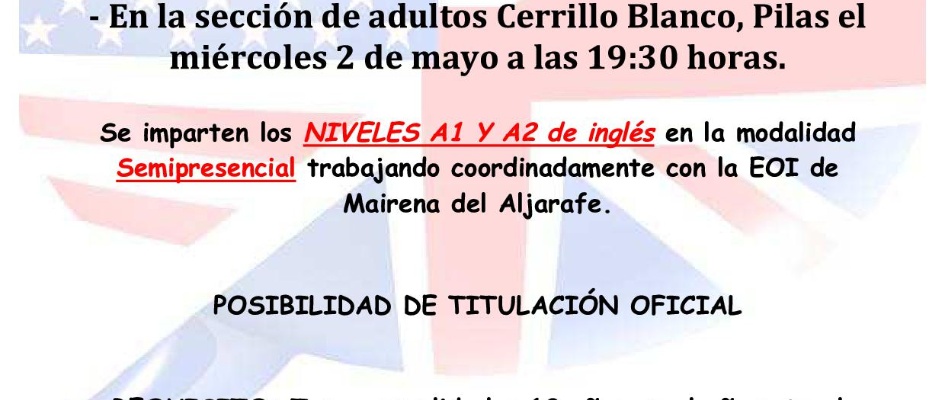 CARTEL INGLÉS ESCUELA ADULTOS