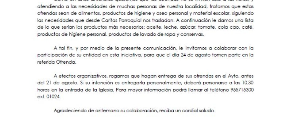 Carta petición ofrenda 2019