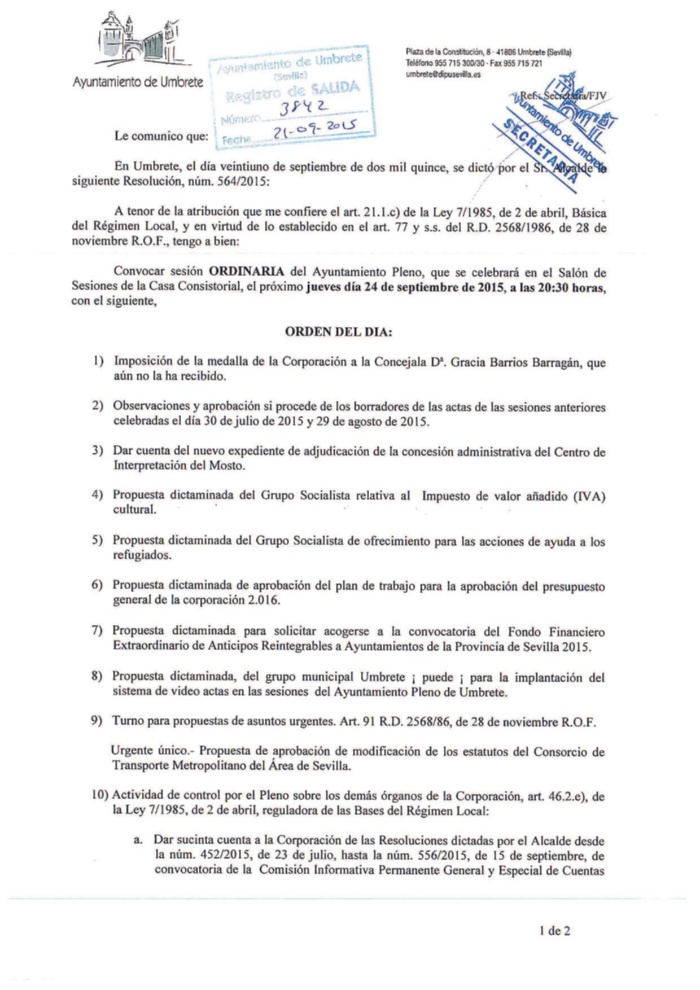 Convocatoira Pleno 24-09-15 I