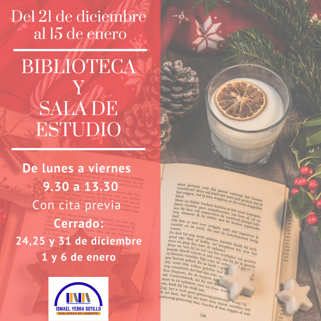 De lunes a viernes 9.30 a 13.30 Con cita previa Cerrado24,25,30,31diciembre y 6 de enero cerrado