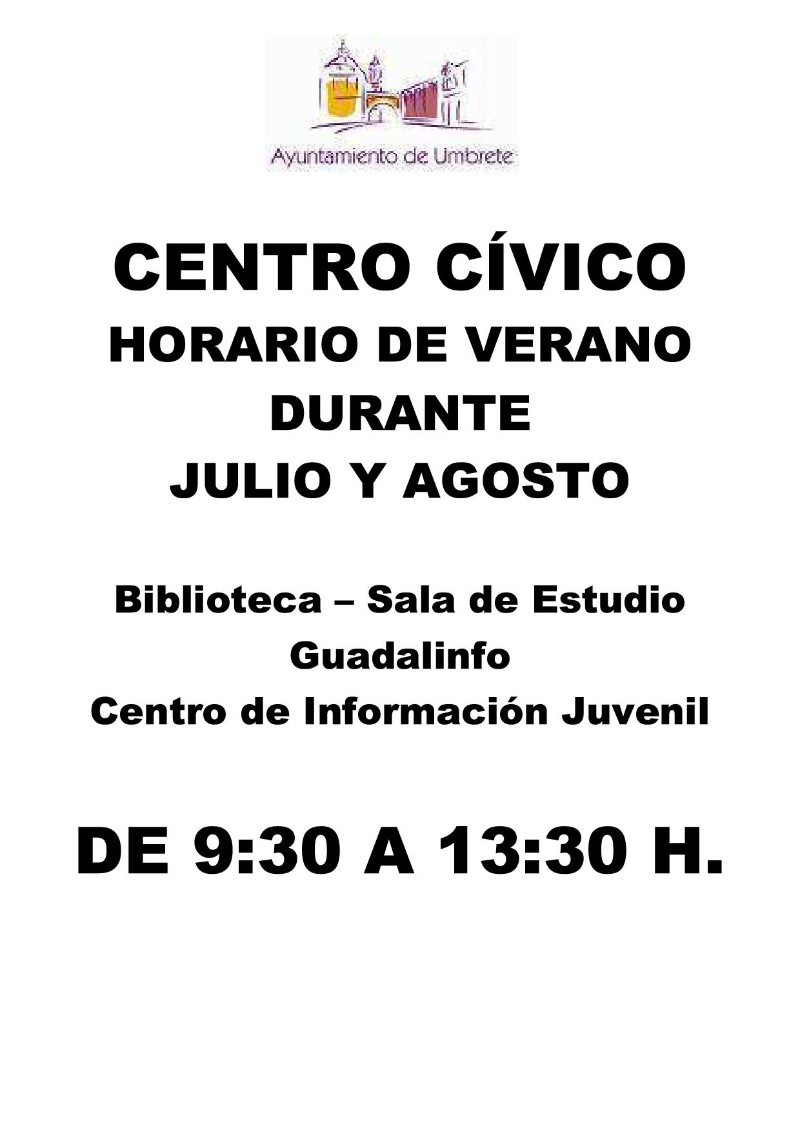 HORARIO VERANO CENTRO CIVICO 2018