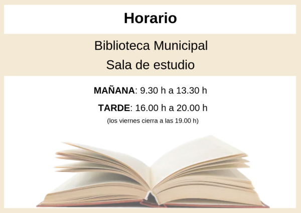 Horario Biblioteca municipal y Sala de estudio