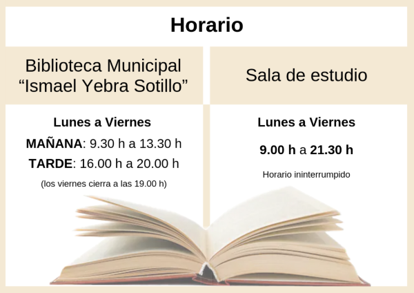 Nuevo Horario Biblioteca municipal y Sala de estudio