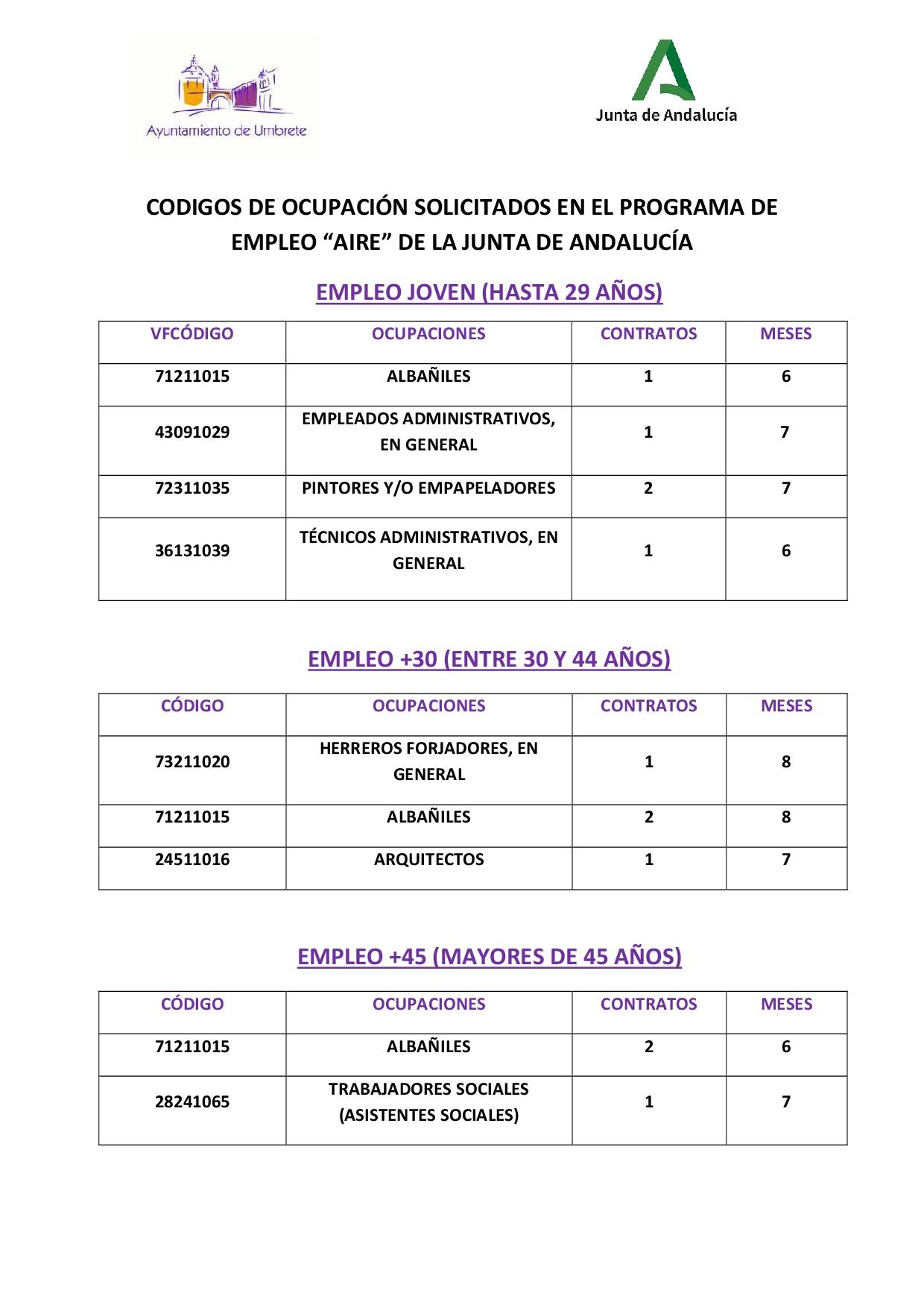 OCUPACIONES PLAN AIRE