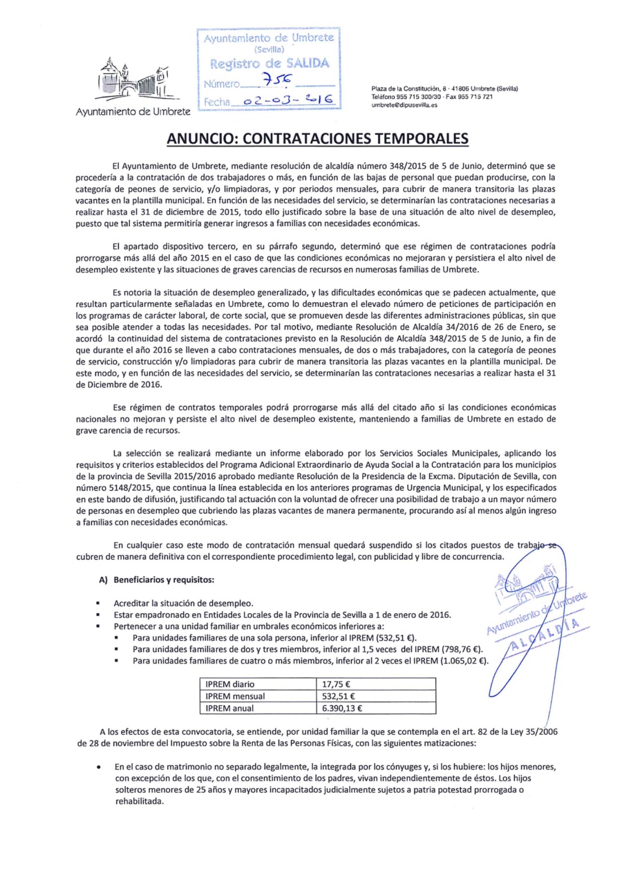 anuncio contrataciones temporales marzo 2016